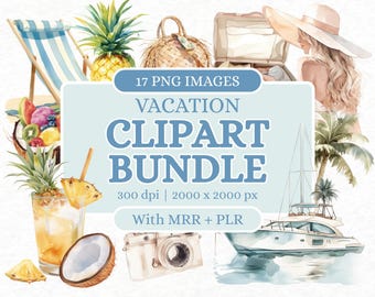 Vacation Clipart Bundle | PLR and MRR Digital Product | Commercial Clipart for Instagram Templates & Social Media