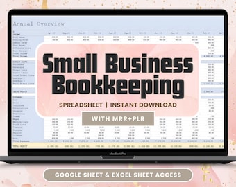 Buchhaltungs-Arbeitsblatt für kleine Unternehmen | PLR & MRR Digitales Produkt | Budget und Ausgaben Tracker | Excel und Google Sheets