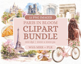 Paris in Bloom Clipart Bundle | PLR & MRR Digitales Produkt | Kommerzielle Clipart für Instagram Templates und Social Media