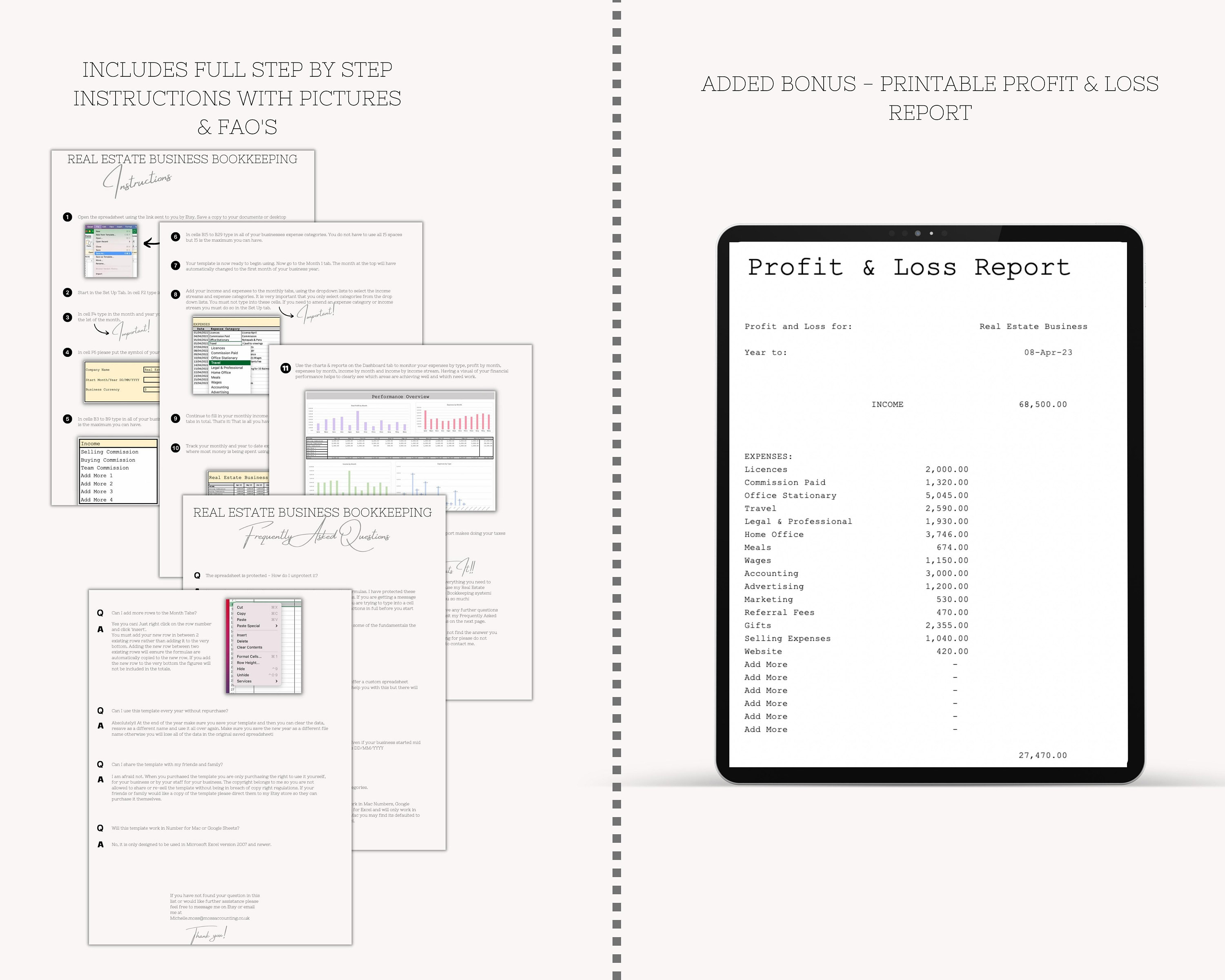 Real Estate and Expenses Bookkeeping Spreadsheet Real Etsy