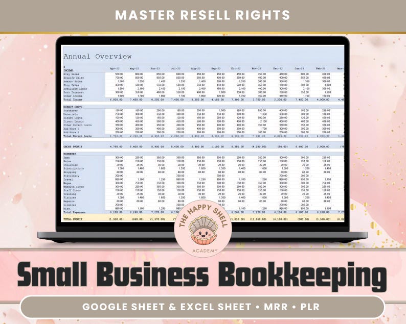 Hoja de cálculo para contabilidad de pequeñas empresas / Producto digital PLR y MRR / Seguimiento de presupuestos y gastos / Hojas de cálculo de Excel y Google imagen 2