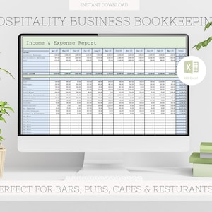 Hospitality Business Income and Expenses Bookkeeping Spreadsheet, Restaurant, Cafe, Bar & Pub Expense Tracker for Hospitality. With MRR PLR