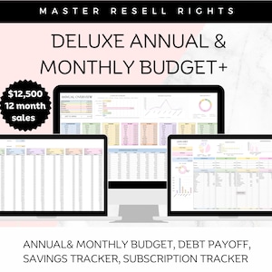 Deluxe Annual and Monthly Budget Spreadsheet and Finance Bundle Inc Expense and Budget Trackers  Debt Snowball Subscriptions with MRR & PLR