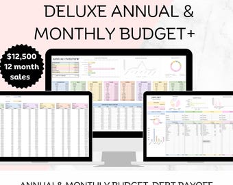 Deluxe Annual and Monthly Budget Spreadsheet and Finance Bundle Inc Expense and Budget Trackers  Debt Snowball Subscriptions with MRR & PLR