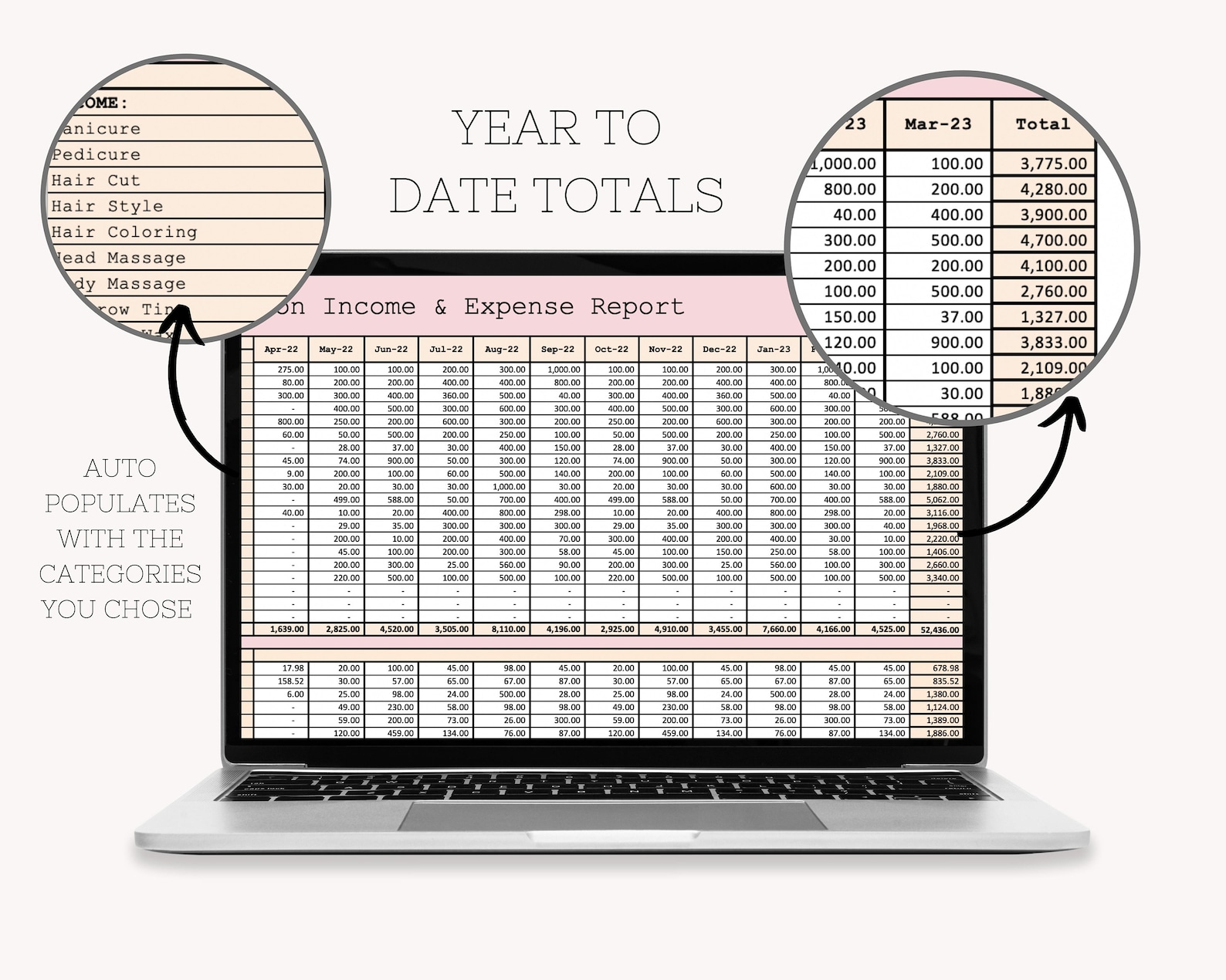 Beauty Business and Expenses Bookkeeping Spreadsheet, Excel