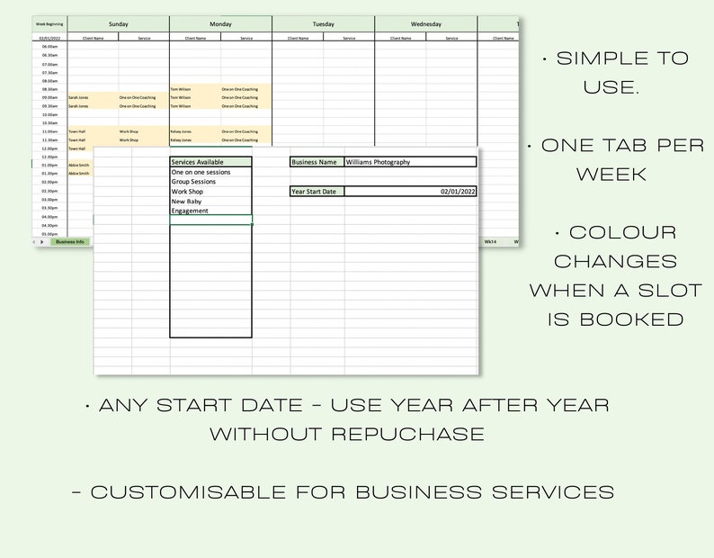 Appointment Booking Spreadsheet Client Appointment Schedule Client