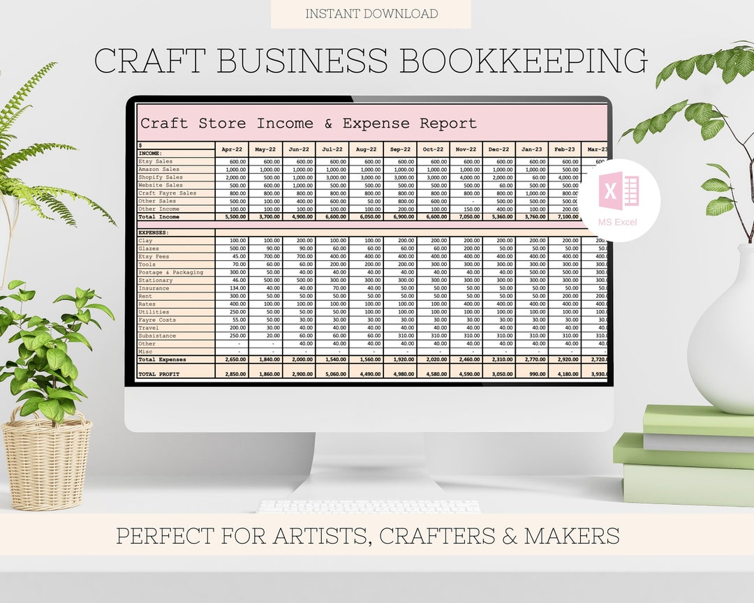 Craft Business and Expenses Bookkeeping Spreadsheet, Artists