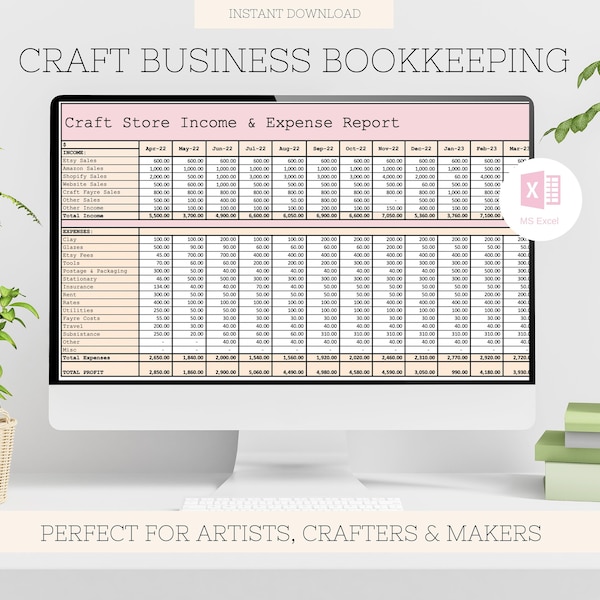 Craft Business Income and Expenses Bookkeeping Spreadsheet, Artists, Makers, Crafters Expense Tracker Spreadsheet, Expense Tracker