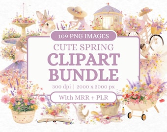 Niedliches Frühlings Clipart-Bundle | PLR & MRR Digitales Produkt | Kommerzielle Clipart für Instagram Templates und Social Media
