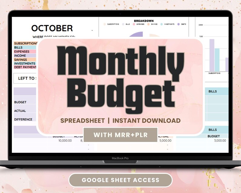 Feuille de calcul budgétaire Google Sheets MRR Produits numériques, Google Sheets Budget DPP MRR, Modèles de suivi des dépenses plr, Budget Google Sheets image 12