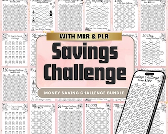 Spar-Challenge Bundle | PLR und MRR Digitales Produkt | Budget und Habit Tracker Printables | Master Weiterverkaufsrechte inbegriffen