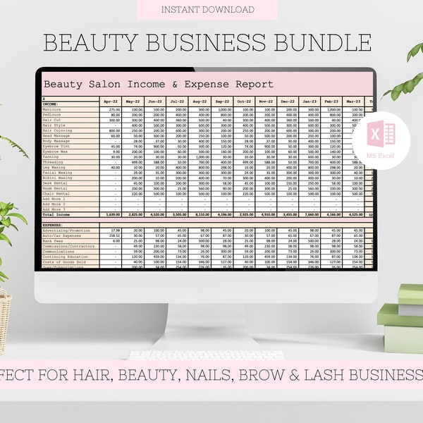 Beauty Business Bookkeeping Spreadsheet, Beauty Business Client Appointment Spreadsheet, 28 Instagram Templates, Client Information Tracker