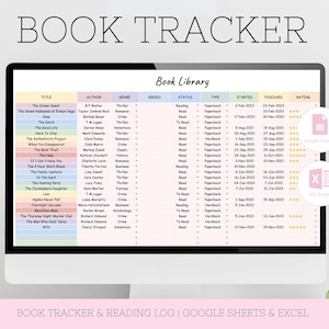 Book Tracker and Reading Log for Google Sheets and Excel, Bibliophile Spreadsheet, Ultimate Reading Tracker and Book Log with MRR and PLR