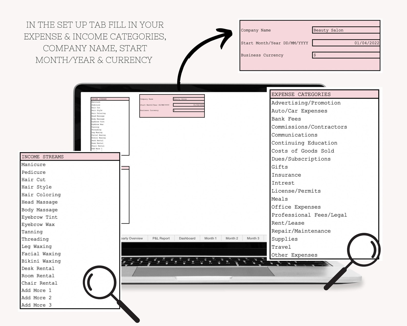 Beauty Business and Expenses Bookkeeping Spreadsheet, Excel