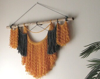 Yellow Fringe Macrame Wall Hanging, Woven wall hanging, Tapestry wall hanging, Bohemian Wall Hanging, Wall art, Wall decor