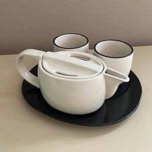 Vintage MCM 60s Bauhaus Germany Modernist Tea Set for 2, with teapot, two cups and tray  - Modernist Monochrome Coffee Pot