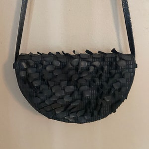 Vintage 80s Genuine Leather Rarda Collection Crossbody Bag Purse Black - textured, hand dyed