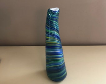 Vintage 80s Handmade Heavyweight Murano Case Glass Swirl Organic Cylindrical 16" Tall Vase w Heavy Base