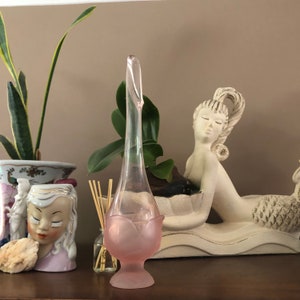 Vintage MCM Viking Four-Petal Stretch Glass Vase in Pastel Pink Thistle Swung Footed 13&quot; Tall from the Epic Line
