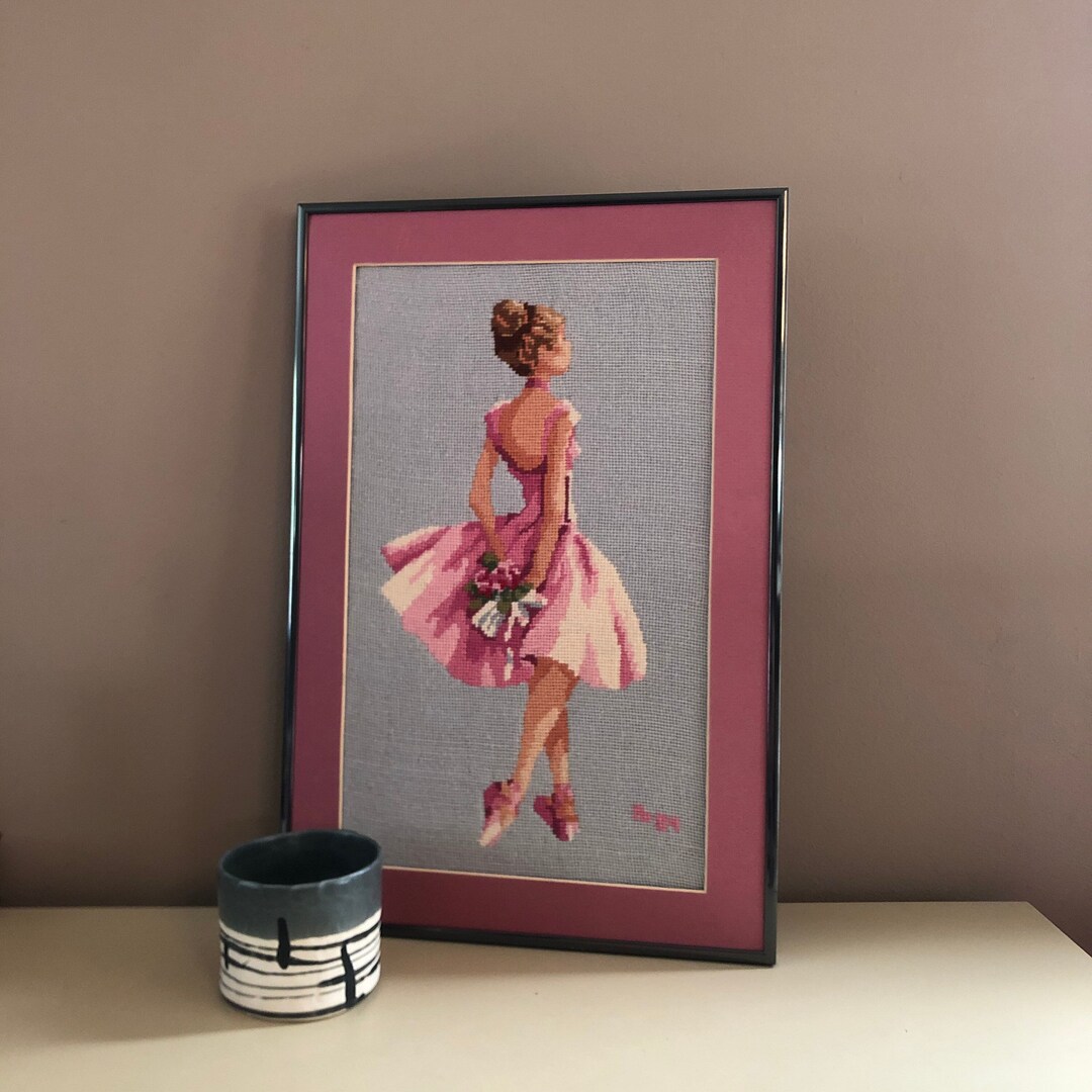 Vintage 80s Needlepoint Ballerina in Pink Tutu Dress Custom Etsy