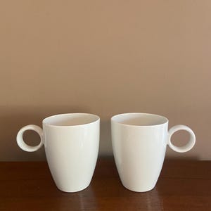 Set of 2 - Postmodern Thomas Rosenthal Germany Bauhaus Mugs  - All White Porcelain