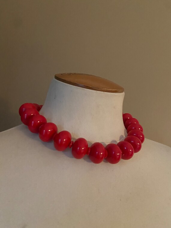 Vintage 70s Bright Red XXL Beaded Chunky Choker Ne