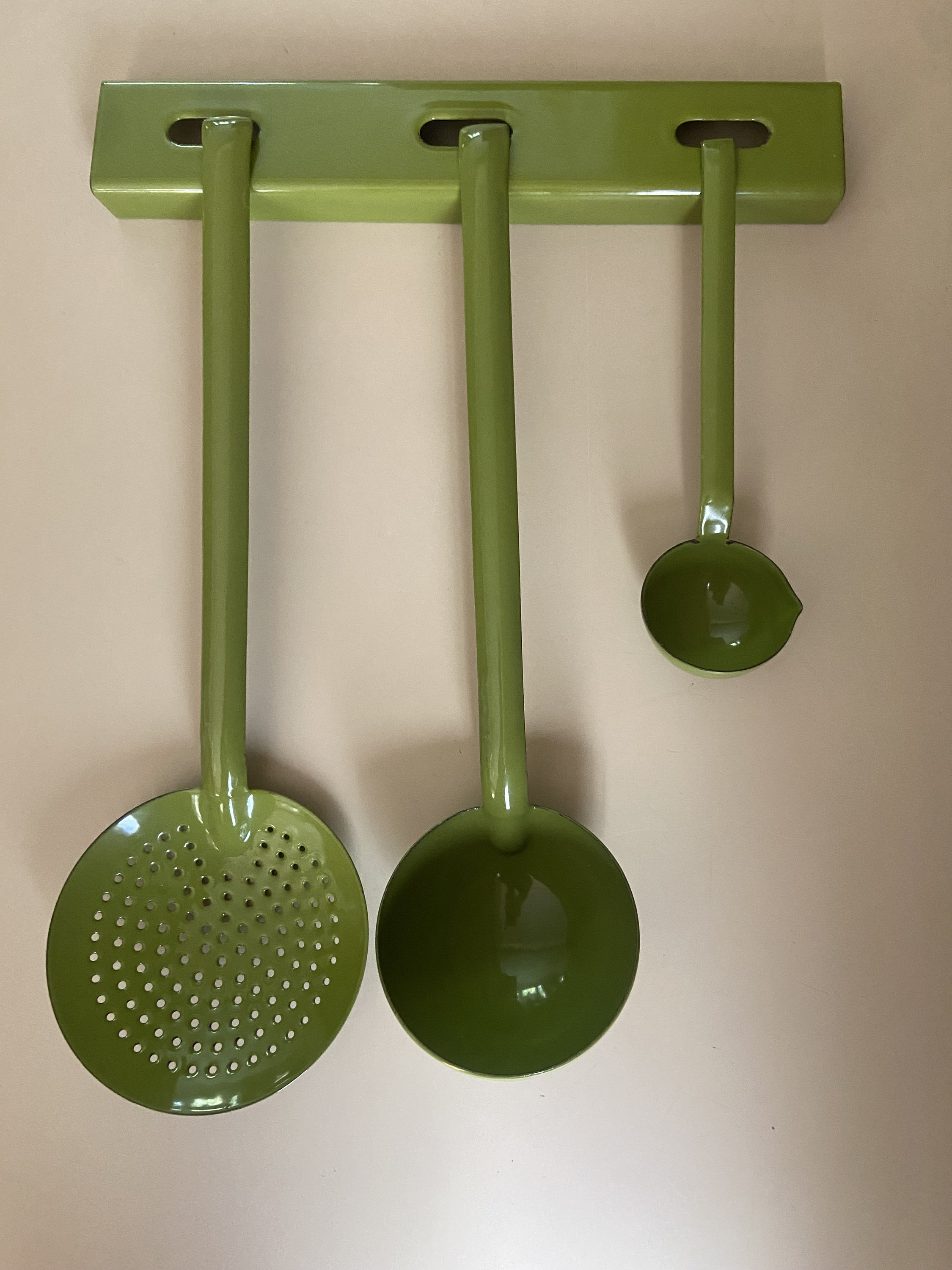 Enamel Spoon Rack Vintage 70s French MCM Enameled Spoon Utensils Rack for Wall, Cooking ...