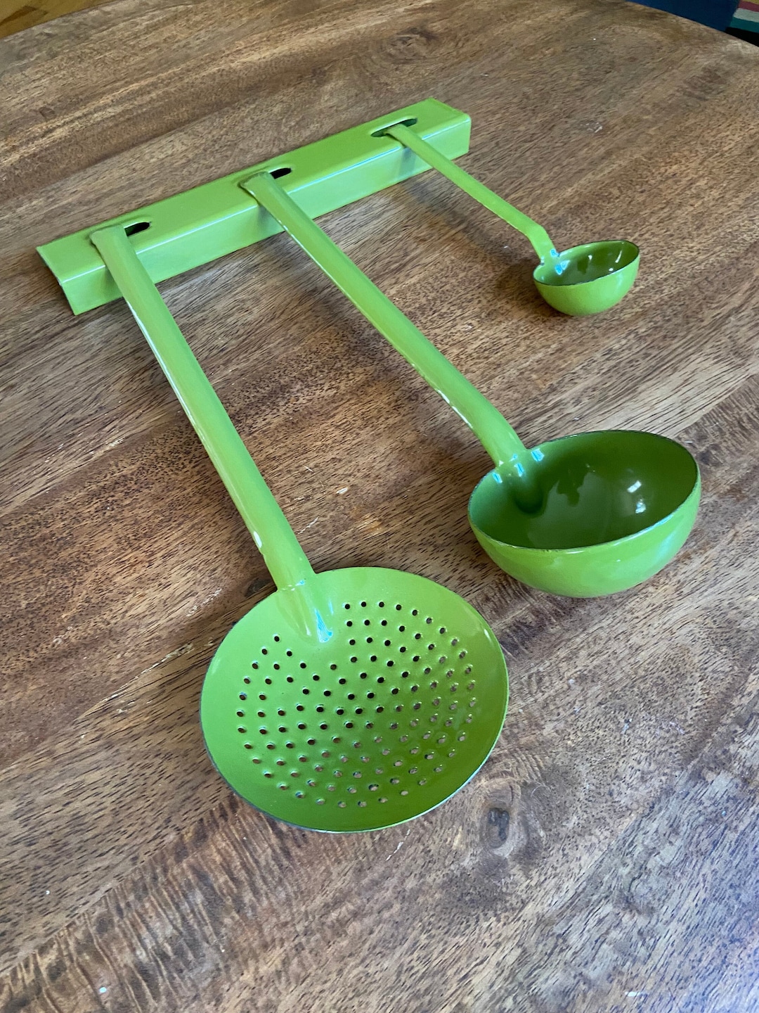 Enamel Spoon Rack Vintage 70s French MCM Enameled Spoon Utensils Rack for Wall, Cooking ...