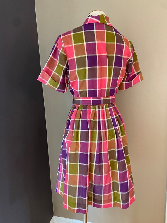 Vintage 60s 70s Bright Plaid Fit and Flare Rockab… - image 5