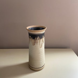 Vintage Midcentury Modern Studio Art Comb Pottery Stoneware Vase Beige and Brown Signed, Handmade 9 image 5