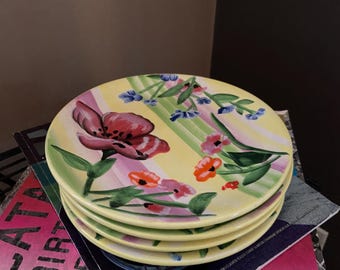 Set of 4  - Gabriella 8" Dinnerware Appetizer Plate Nanette Vacher Ambiance Collection Floral Flower