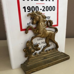 Antique 30s Art Nouveau Heavyweight Filigree Unicorn Figure Brass Book Ends