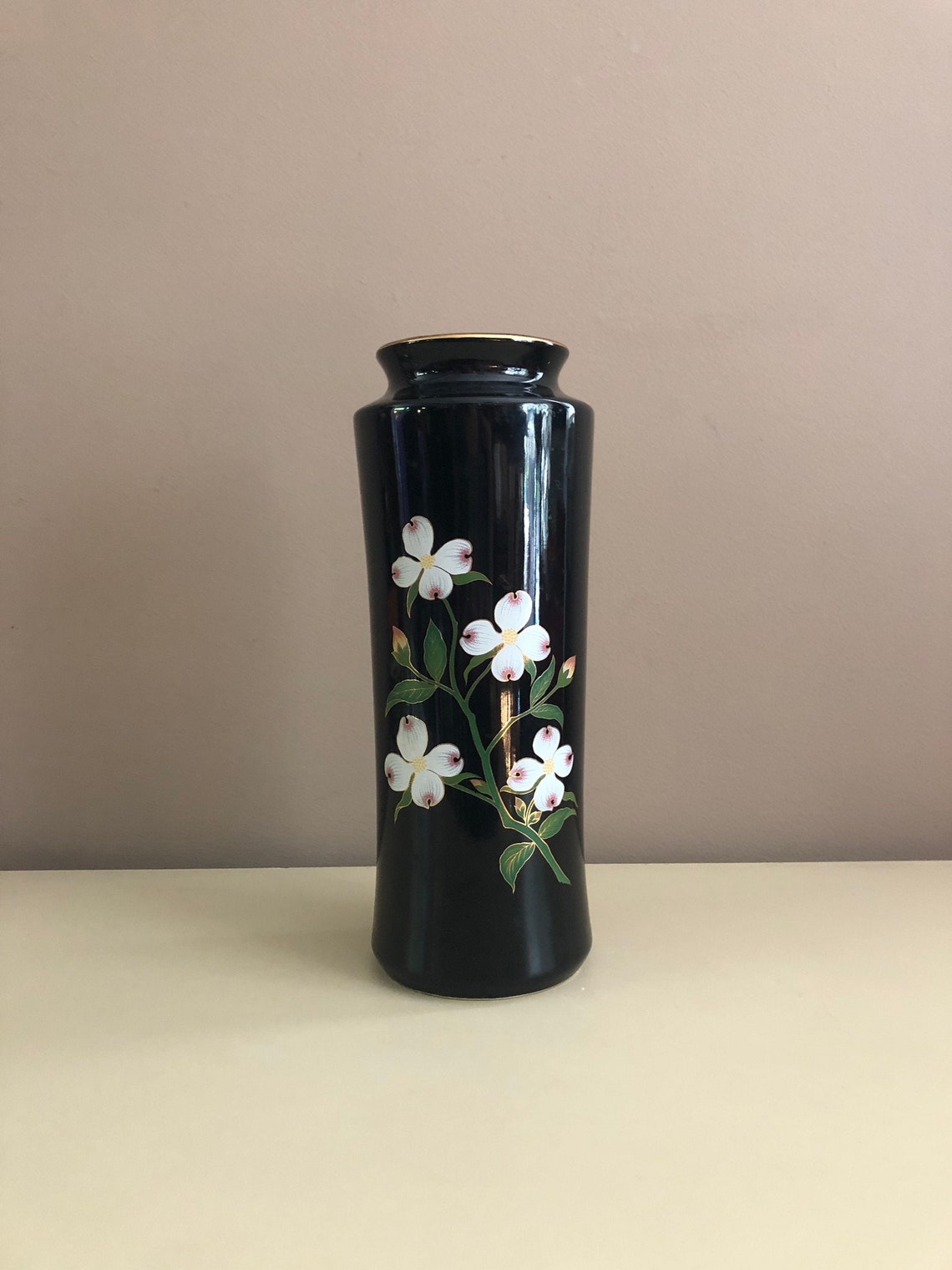 Vintage 70s Tall Japanese Flower Vase with Cherry Blossom Etsy