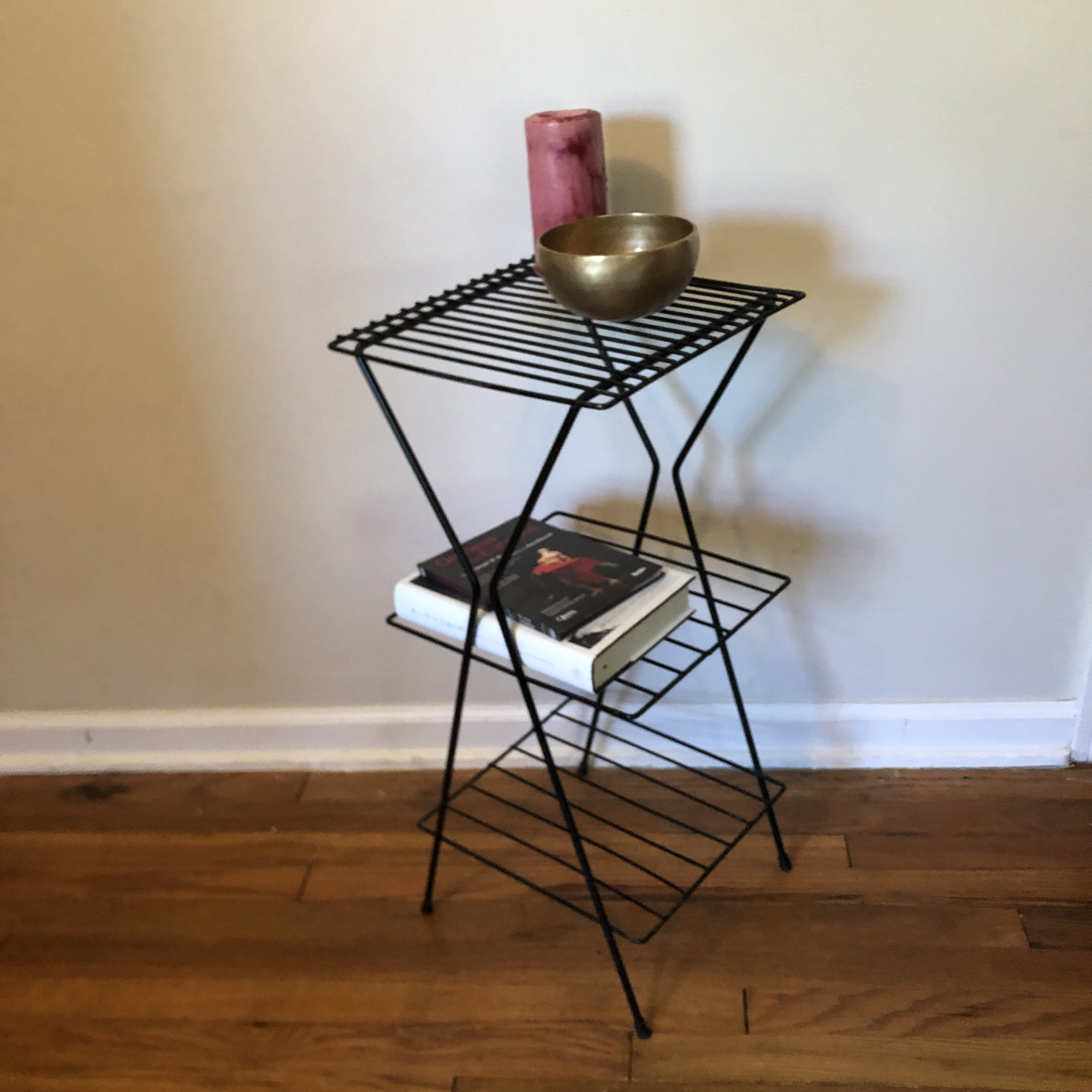 Vintage 60s MCM Midcentury Danish Modern Black Wired Metal Squared