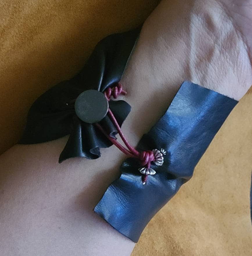 Handmade Leather Bracelet, With Large Wood Button and Leather Strings ...