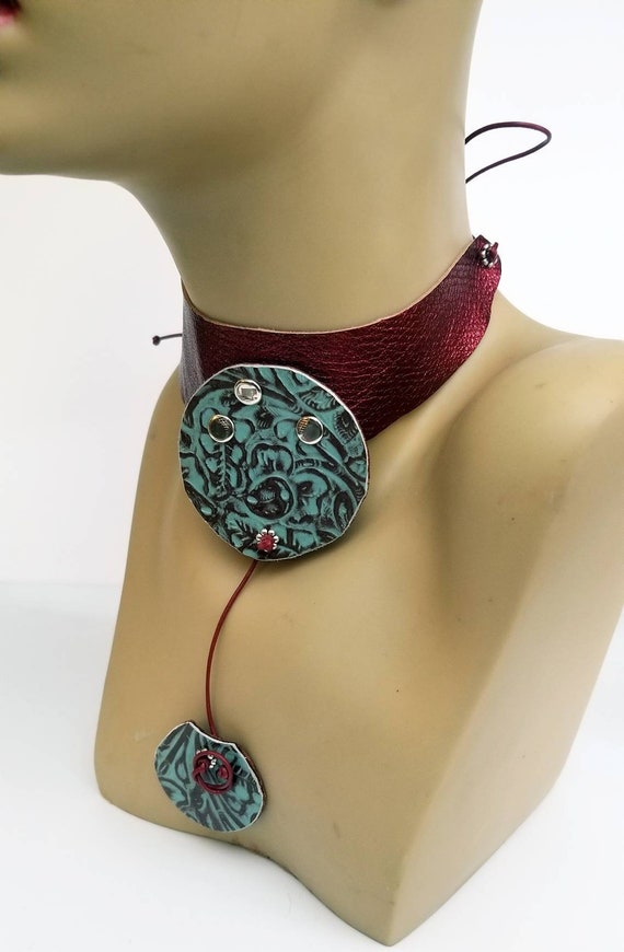 Handmade leather choker necklace