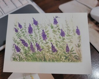 Small blank flower print cards, watercolor, purple flowers, yellow lillies and snapdragons