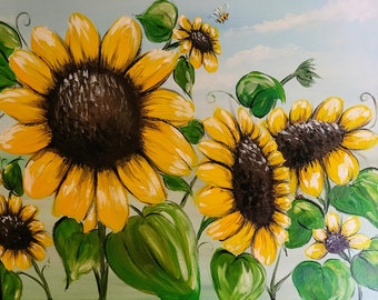 Sunflowers and bee