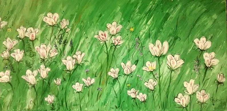 wildflowers, white flowers, sego lilies, acrylic image 1