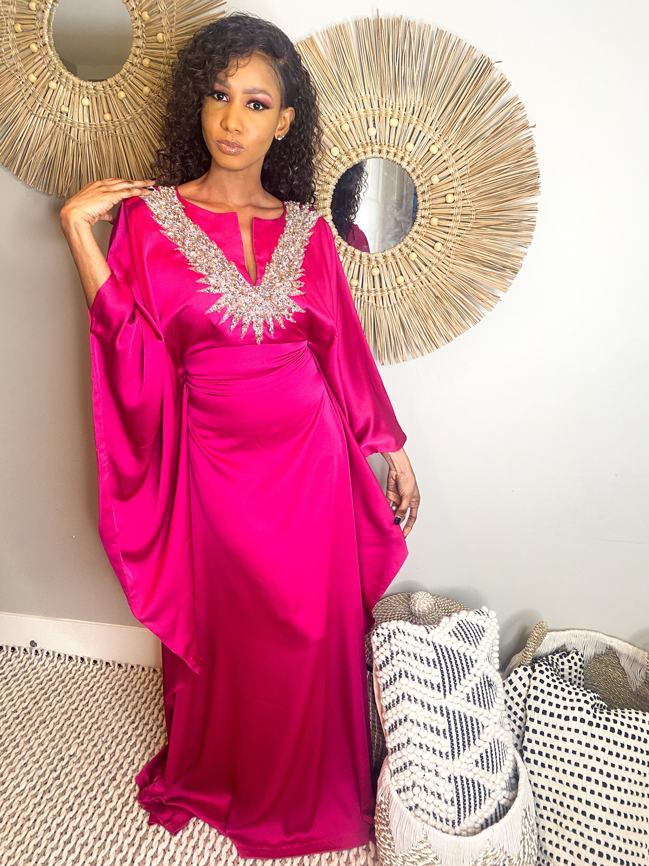 Metallic Floral Jacquard Kaftan Abaya