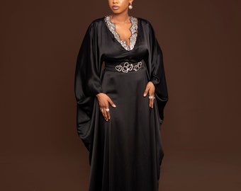 Black and Silver Luxury Beaded Kaftan Abaya Dress/ kaftan/eid dress