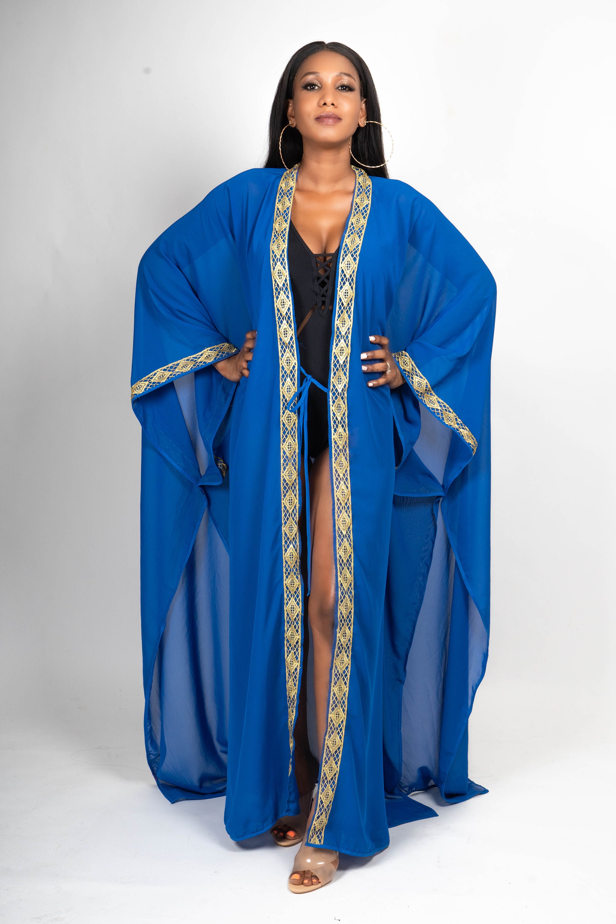 Blue Kimono With Gold Trims. Beach Cover Up. Kimono Caftan. Etsy UK