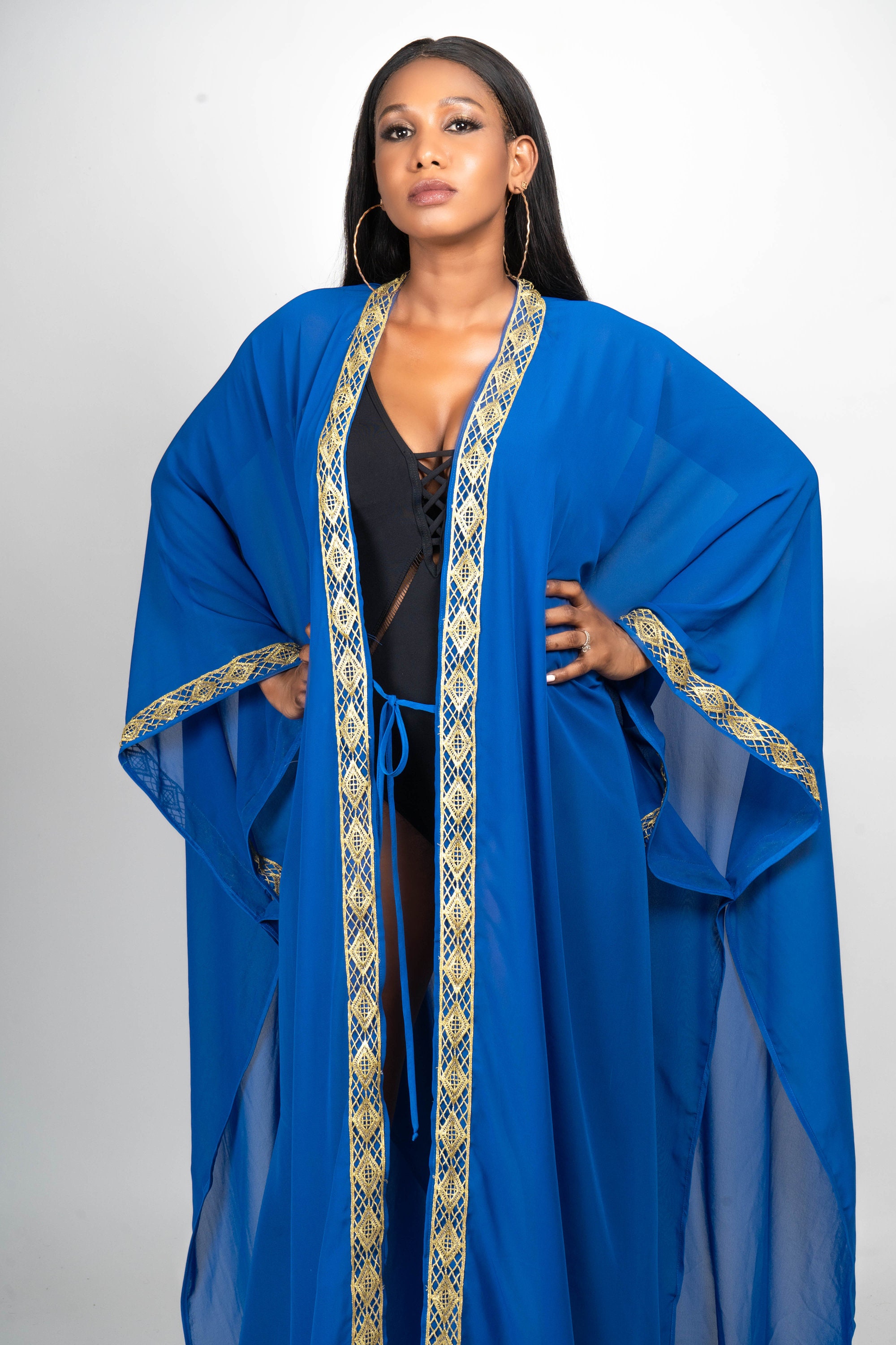 Blue Kimono With Gold Trims. Beach Cover Up. Kimono Caftan. Etsy UK