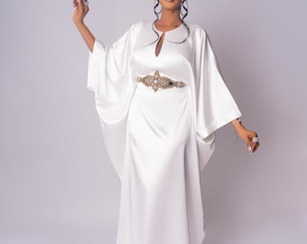 Witte luxe kaftan abaya-jurk met kralen
