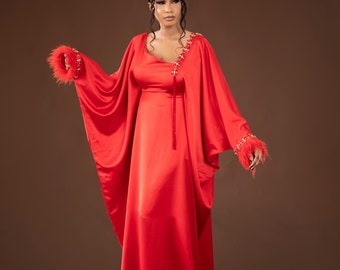 Ostrich feather kaftan Dress