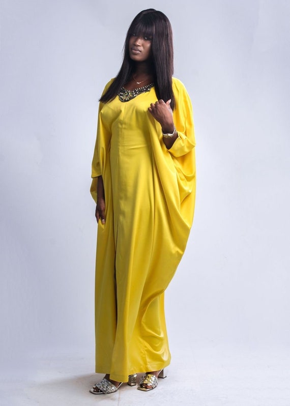 Yellow Kaftan Luxury Beaded Kaftan Abaya Dress Etsy