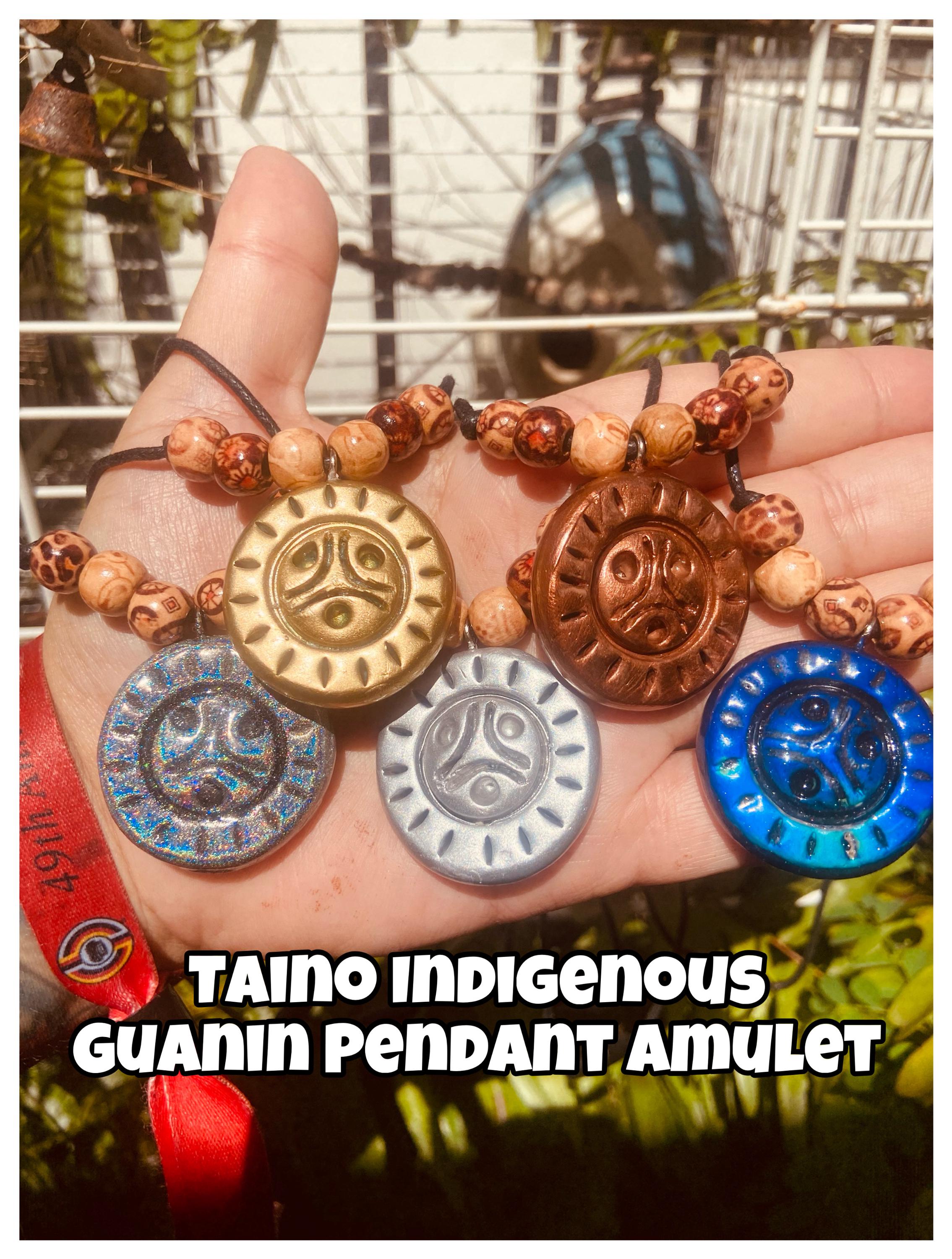 Taino Indigenous Guanin Pendant Amulet Painted Gold, Silver