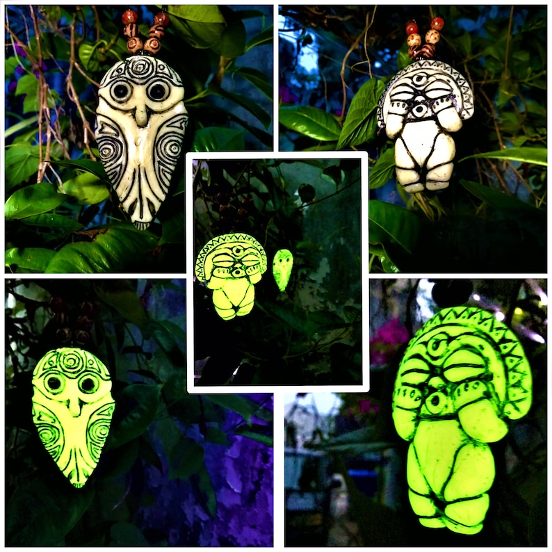 GLOW in the DARK Taino Art Diosa Luna, Mucaro Amulet Pendant Necklace for Spirituality Espiritualidad image 1