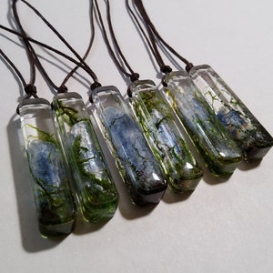Kyanite and Real Moss Necklace Pendant Amulet Talisman with Adjustable Cotton Cord