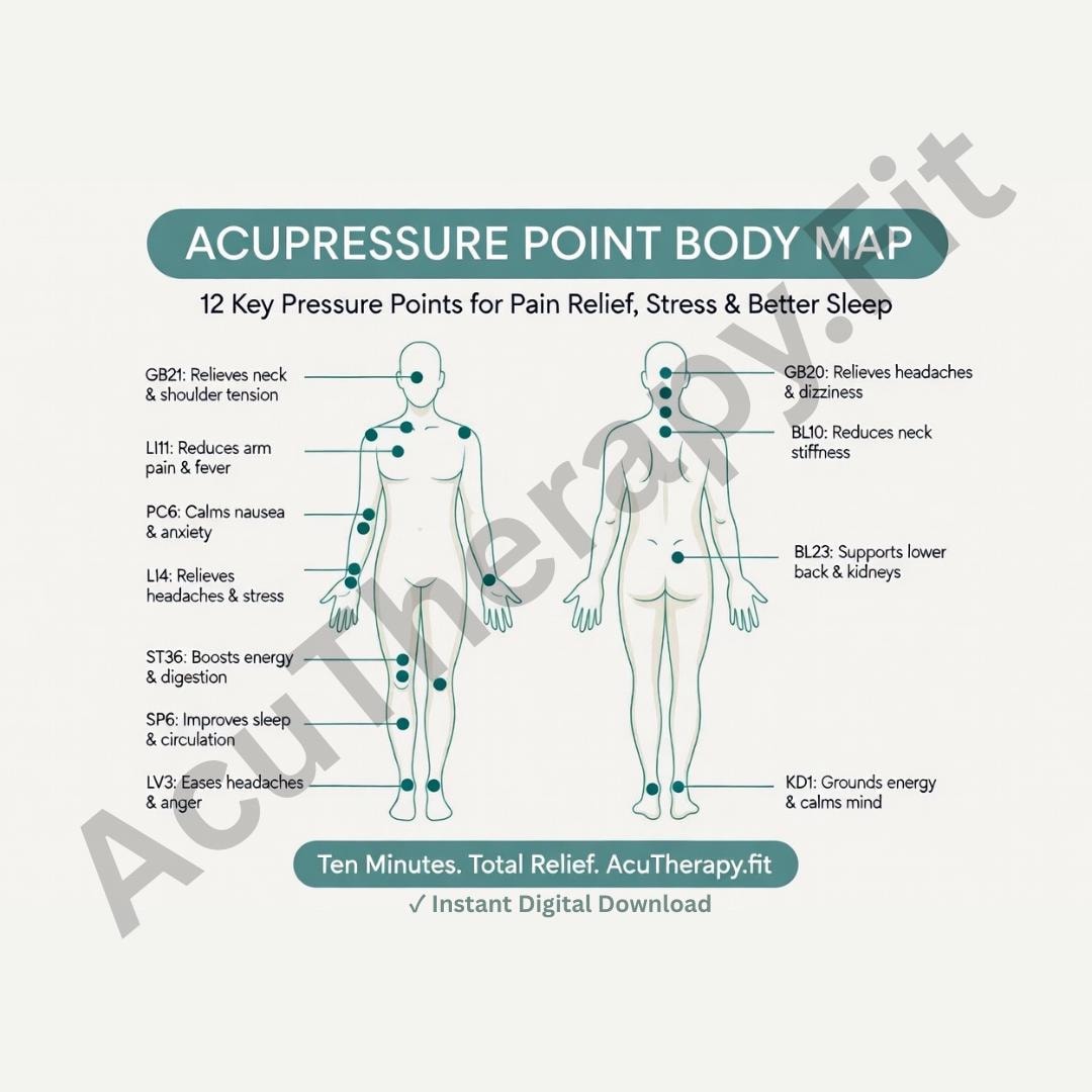 Acupressure Point Body Map — Printable Wall Chart for Pain Relief ...